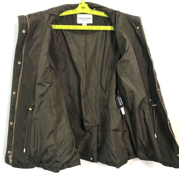 Cole Haan Womens Quilted Full Zip Parka Size Small Cocoa Two Waist Pulls Preppy - Picture 5 of 13